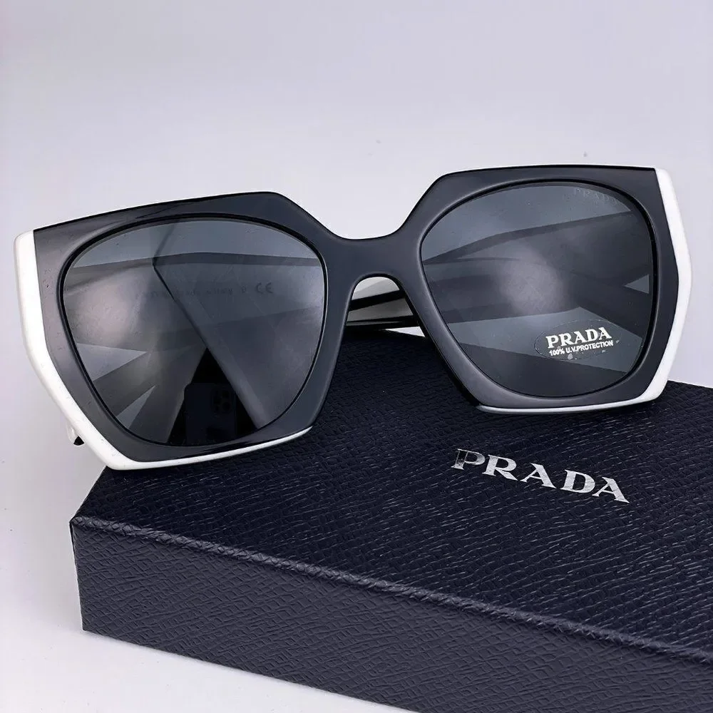 NEW Prada  PR15WS 09Q5S0 Black White Dark Gray Square Women Sunglasses